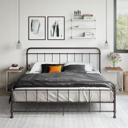 Woven Paths Brooklyn Iron Metal Platform Bed, King, Black