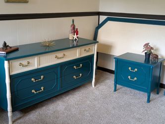 Teal Painted  Broyhill Dresser and Nightstand Set