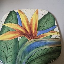 Island Plantations Ceramic Birds Of Paridise Trivet Or Cheese Plate
