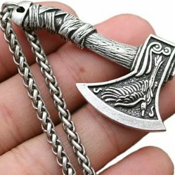 Mens Vintage Norse Viking Animal Raven Axe Wolf Pendant Necklace Chain
