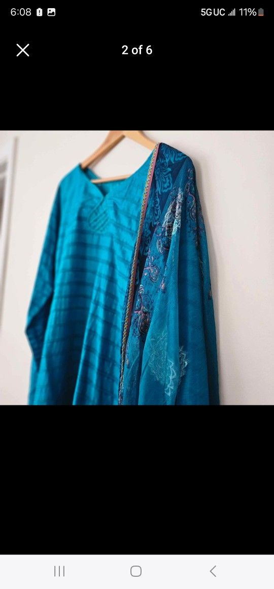 Teal Blue Green Salwar Kameez Pakistani Indian Dress - New 3pc - Eid Dress M to L