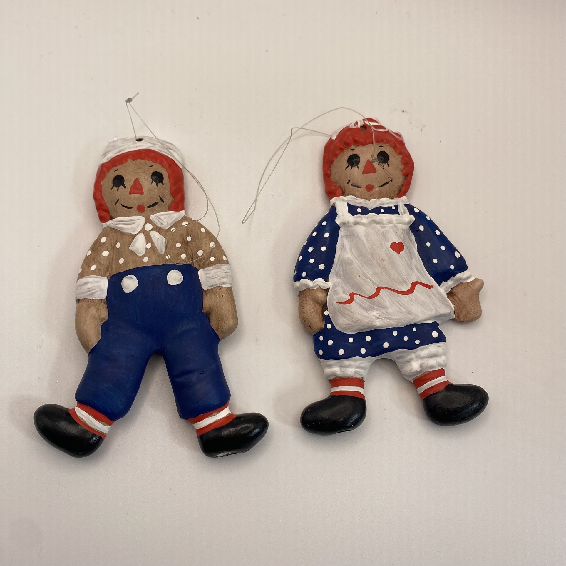 Vtg Raggedy Ann And Andy Ceramic Ornament Set