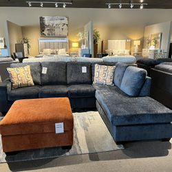 Blue 2pc Chaise Sectional Couch