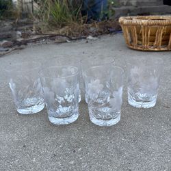 Set of six Crystal floral etched low ball glasses