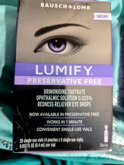 LUMIFY PRESERVATIVE FREE EYE DROPS (2 NEW BOXES 4 POUCHES X 5 SINGLE USE VIALS)