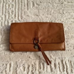 Lucky Brand Brown Leather Wallet Boho Snap Closure Organizer