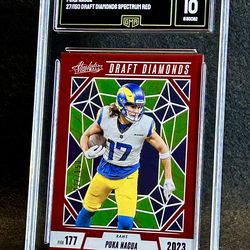 2024 Absolute 🔥 Puka Nacua 🔥 Draft Diamonds Spectrum Red 27/150 GMA 10 💎 Mint - Los Angeles Rams