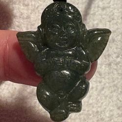 CHERUB ANGEL PENDANT Ad cord NECKLACE Jadeite Jade 4362  