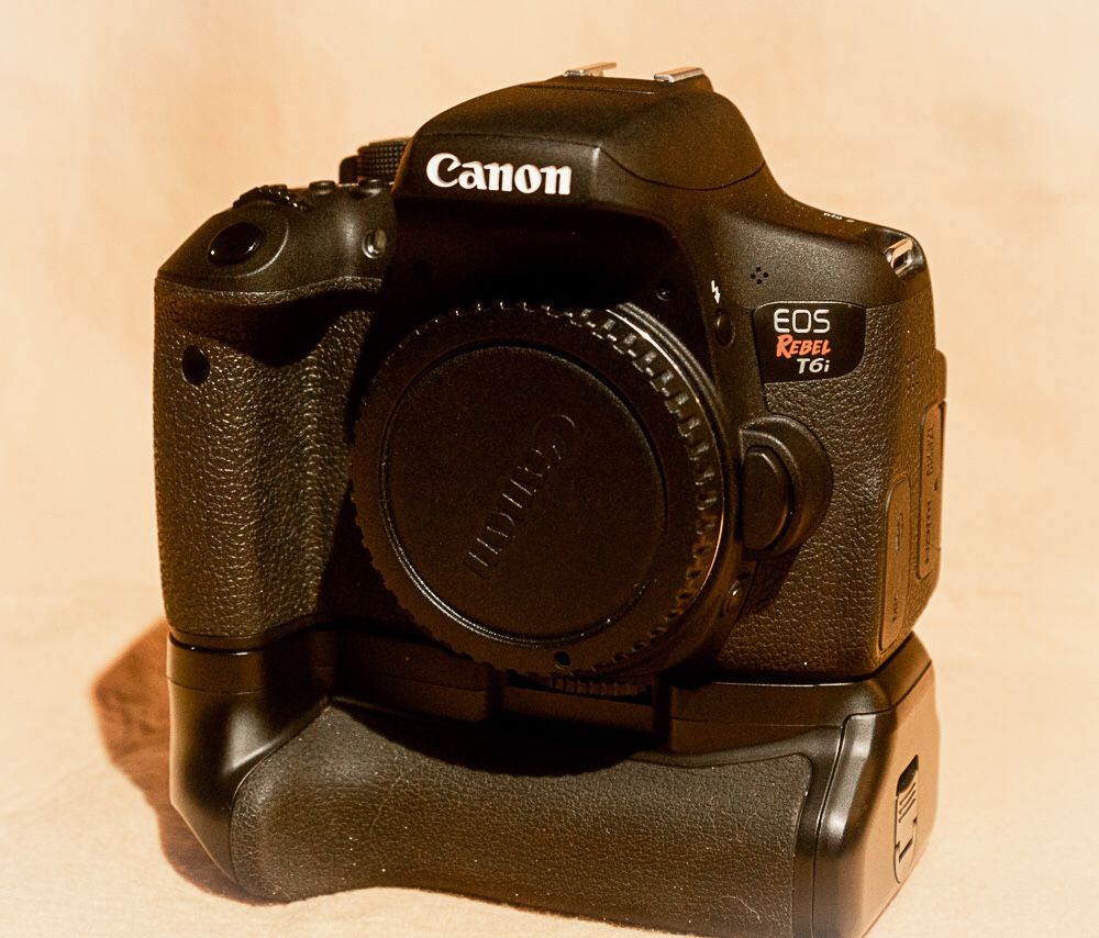 Canon T6i Body With Battery Grip. Also Included - Two Batteries, charger, SD Card and case