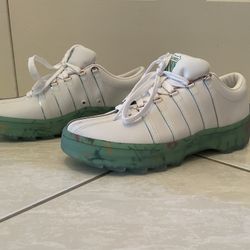 Kswiss- white leather with clear green rubber with floral print- Mens 11 sneaker 