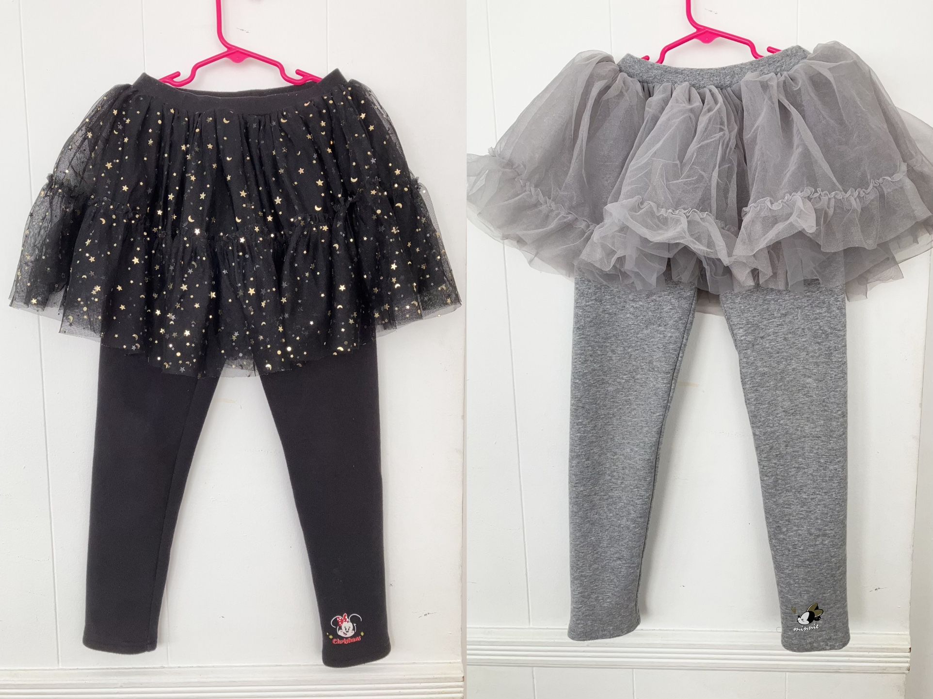 2 pieces of Girls Leggings with Ruffle Tutu Skirt Warm Fleece Lined Tutu Pants