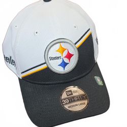 Pittsburgh Steelers New Era 39THIRTY Sideline Stretch Fit Hat White Black M/L