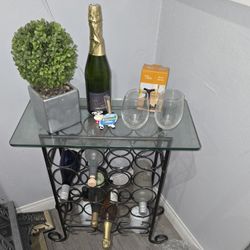 Wine Rack Holder  ( Glass Top And Steel Frame )