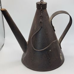 Antique Steel Miners Oil Wick Lamp Chain & Hook 8" Tall