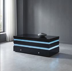 Coffee Table Black Finish, LED Light 7 colors. New Especial price