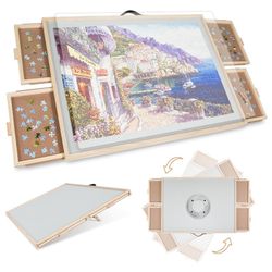 ALL4JIG 2-In-1 Tilting & Rotating Puzzle Board For Adults Gifts, Wooden Jigsaw Puzzle Table With 4 Drawers, Portable Puzzle Table With Lazy Susan And 