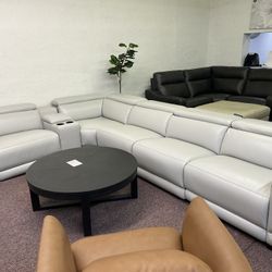 Furniture- 6 Pc Beyond Leather Modular Sectional With 3 Power Recliners- Krofton