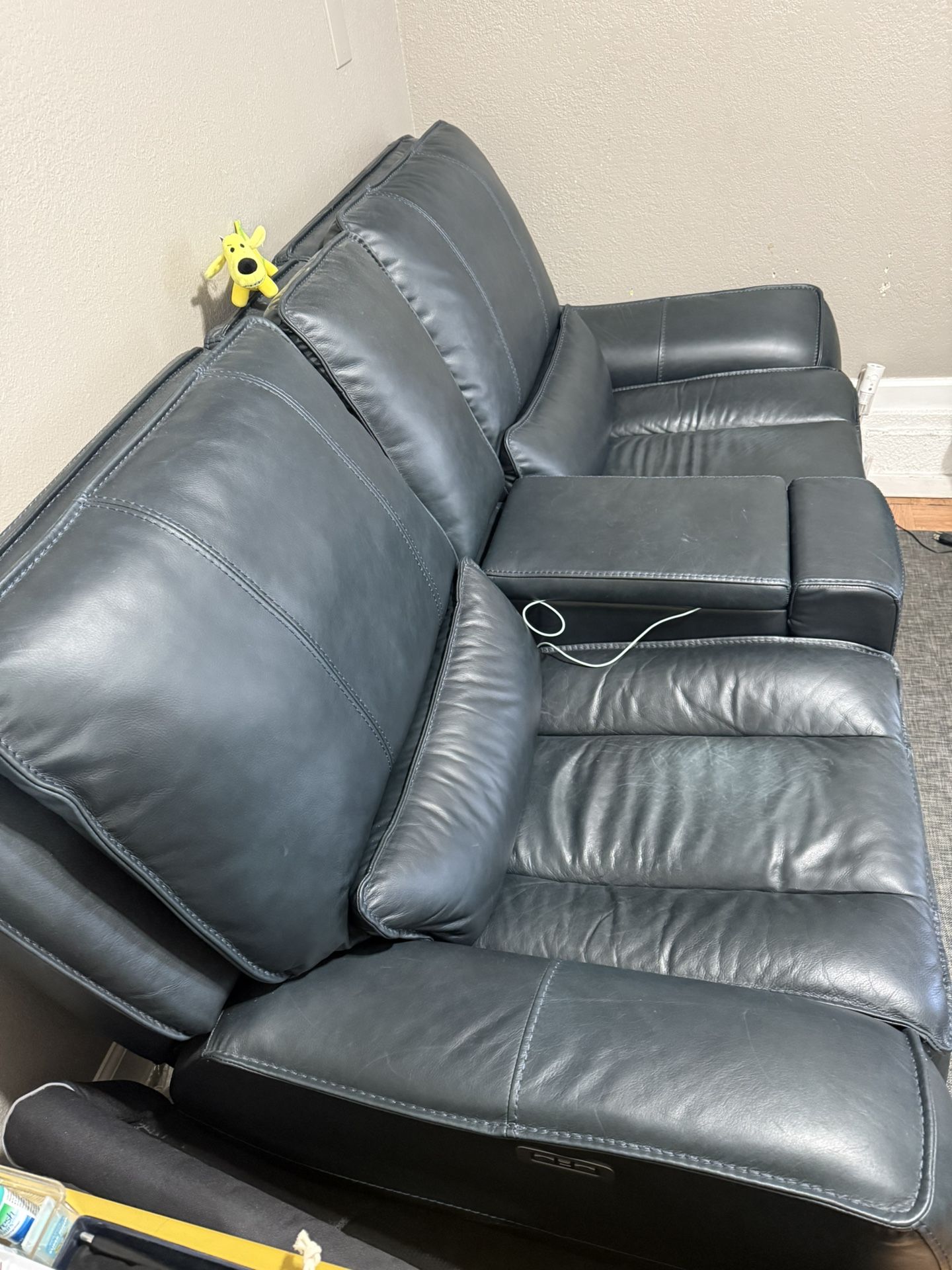 Top Grain Navy Blue Reclining Sofa