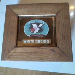 Old Wooden White Orchid Mirror Top Cigar Box