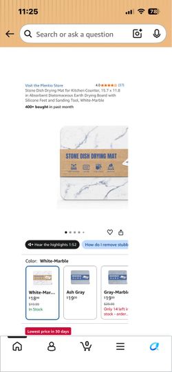 Stone dish drying mat for kitchen counter