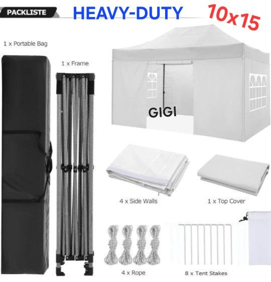 10x15 Heavy Duty Pop up Canopy Tent with 4 sidewalls Commercial Outdoor Canopy Wedding Party Tents for Wedding All Season Wind & Waterproof Gazebo wit