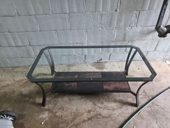 Modern Glass & Metal Coffee Table with Tile Shelf