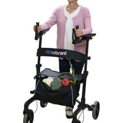 Upright Walker for Seniors, ISO Safety & Quality Certified, Lightweight Stand Up Rollator Walker with Seat and Armrests, Easy Folding with Extra Wide 