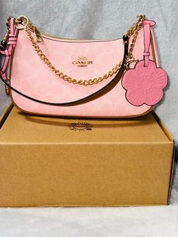 Coach Pink Signature Shoulder Bag with Chain Strap