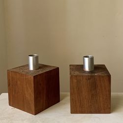 Midcentury Mcm Vintage Candleholder Candelabra Scandinavian Modernist Minimalist Wood Teak
