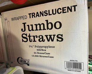 2x Cases Of 12,000 Choice 7 3/4” Jumbo Transparent Wrapped  Straws