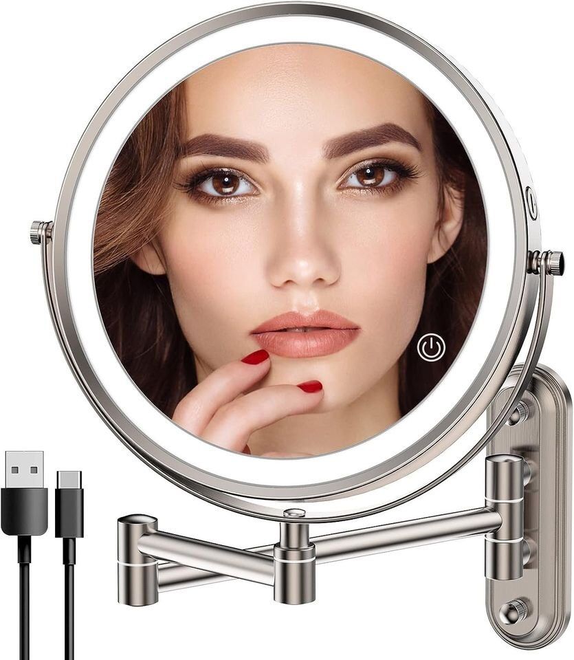 Wall Rechargeable Makeup Mirror with 3 Color Lights Dimmable