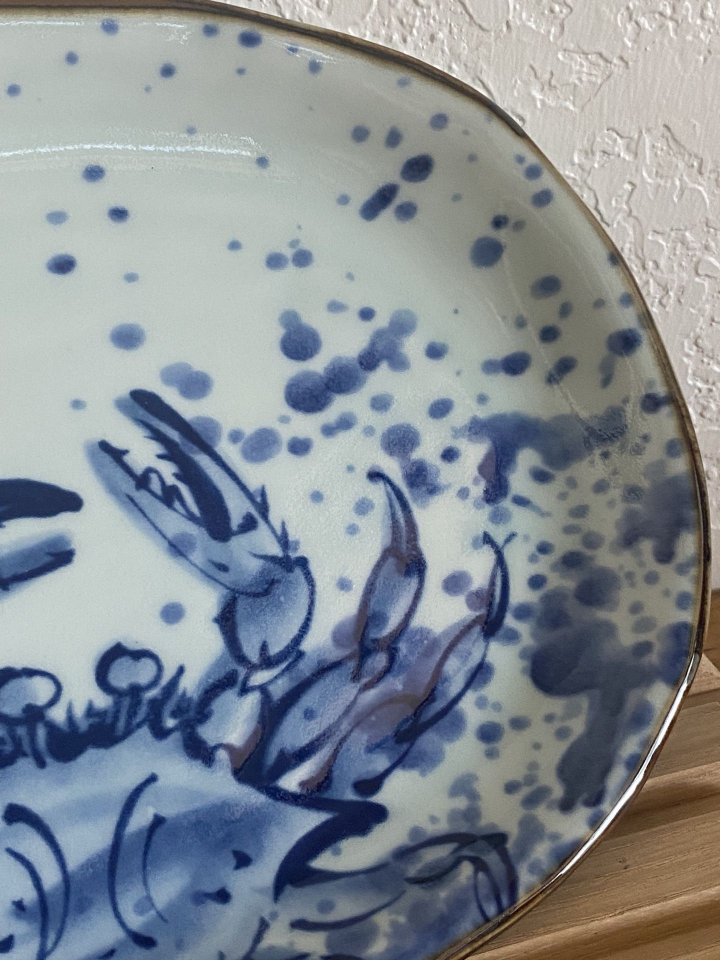 Vintage Kotobuki Japanese Blue Crab Sushi Plate Platter Mino Yaki Ware