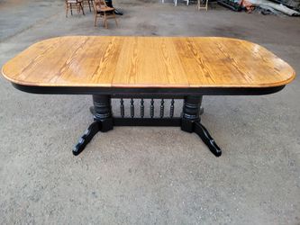 8 foot Oak Dining Table And fits 8 to 10 Chairs/Double Leafs/Black/Rustic/Solid Wood/Country/Farmhouse/Rare/Unique/Heavy/Long/10 person Table/Stretch/