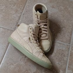 Puma Basket Mid Ali Zapatillas Leather Sneakers Khaki-Gold Wmn 8.5