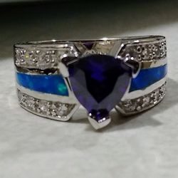 Very Beautiful NEW Sterling Silver Amethyst Sapphire Fire Opal Ring! 🔥💍