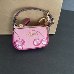 Coach Mini Nolita Bag Charm Keychain Pink Cherry Print CR496 NWT