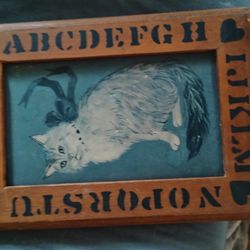 Vintage Sampler Cat Print And Stenciled