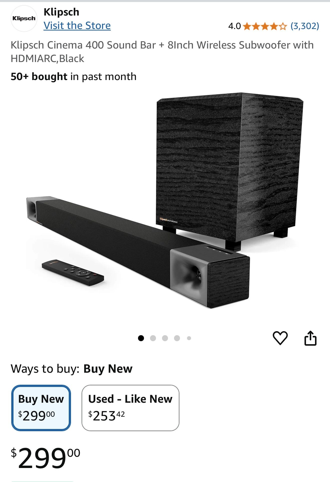 Klipsch Sound Bar + 8Inch Wireless Subwoofer