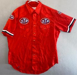 Vintage 70s Wrangler STP Racing Shirt XL Made in USA Pearl Snap Pit Crew Distressed