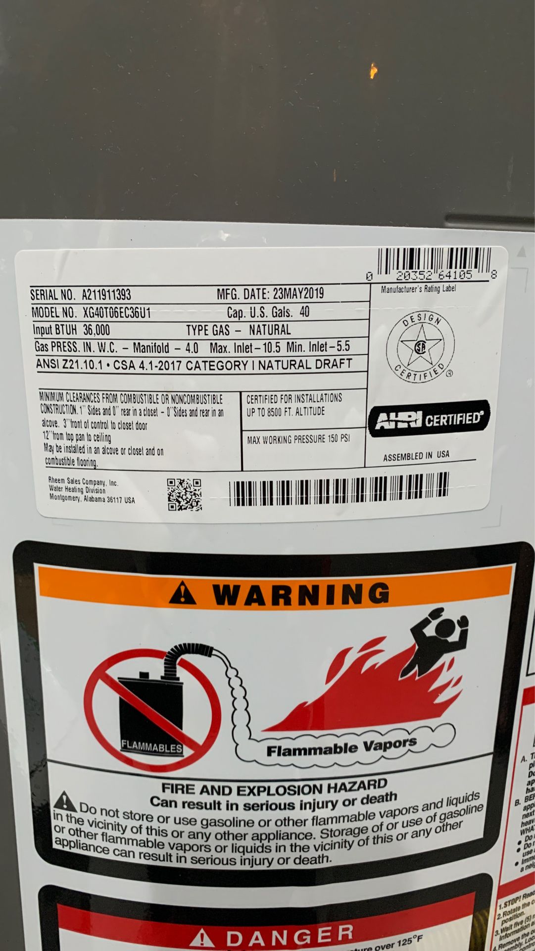 Water heater Performance Rheem XG40T06EC36U1 for Sale in Hialeah, FL OfferUp