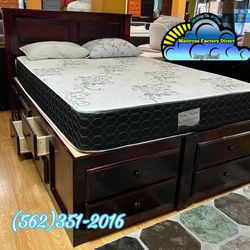 Queen Cherry Storage Bed With Bed Frame Mattresses Colchones 