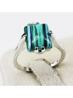 Malachite silver plated size 7 ring