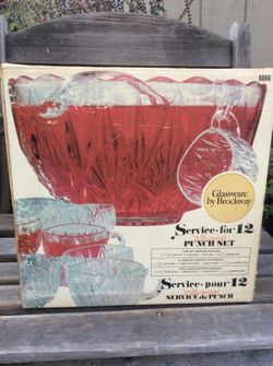 Vintage glass PUNCH BOWL set by Brockway
