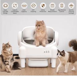 Open Box-Self Cleaning Litter Box,Open Top Automatic Litter Box with App Control for Multiple Cats, Safety Sensors Protection, Odor Control Includes 2
