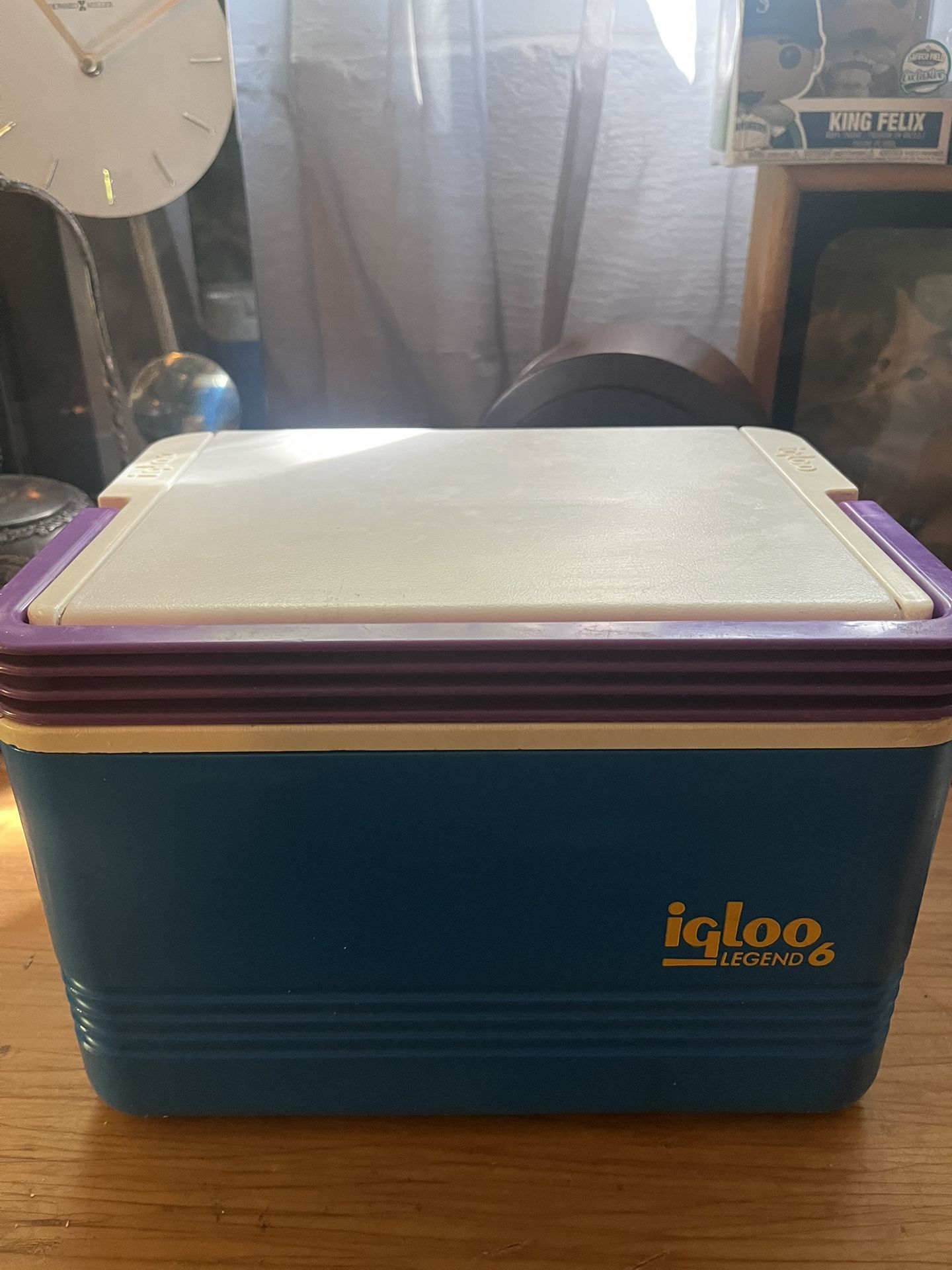 Vintage Igloo Legend 6 Beach Cooler Purple & Teal Handle Ice Chest 90s Retro