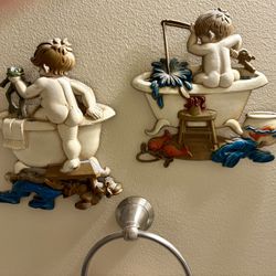 A Pair of Vintage Sexton Metal Bathroom Wall Plaques