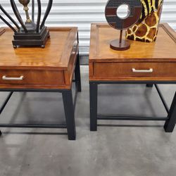 Beautiful Elegant Wood And Metal Base End Tables