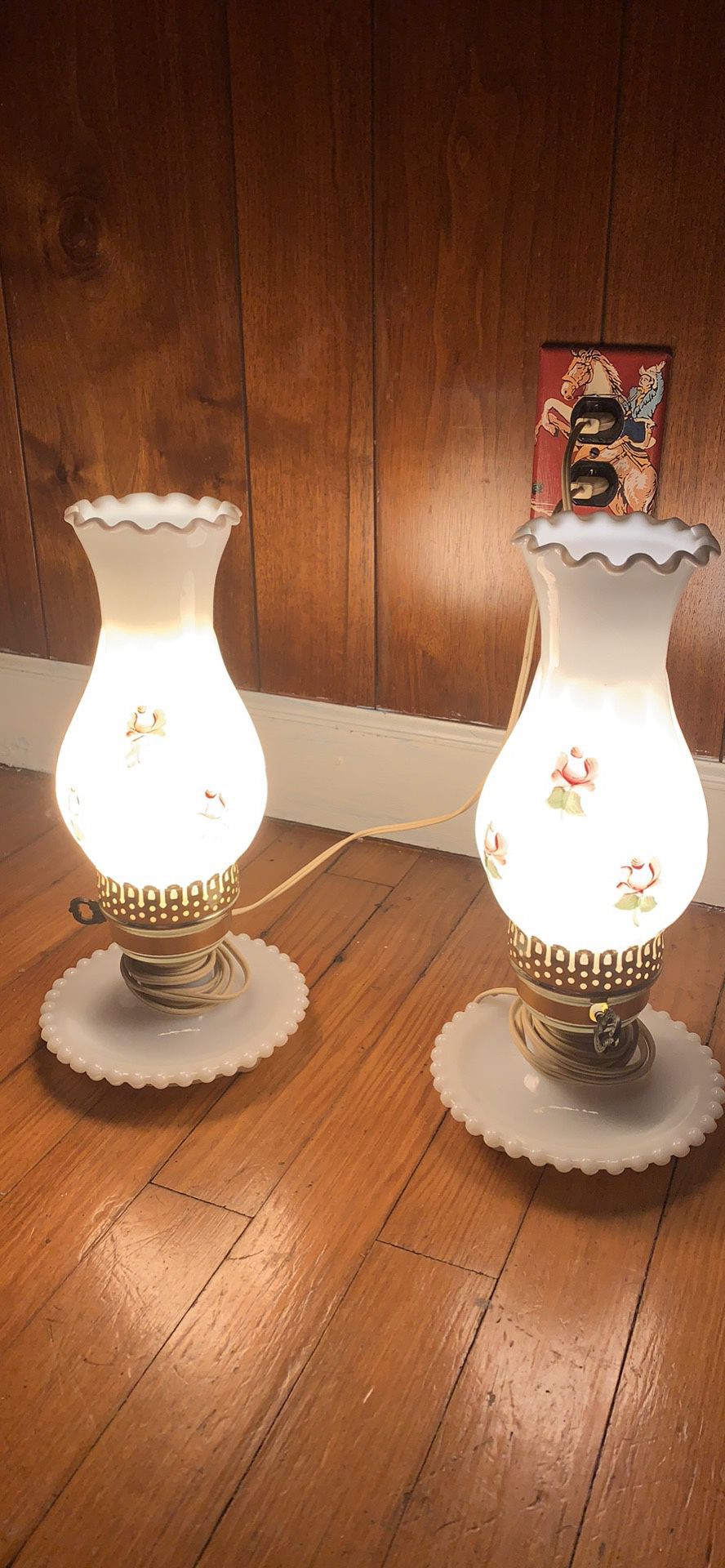Pair of vintage milk glass lamps