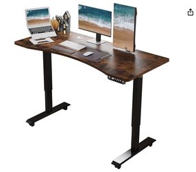 Height Adjustable Electric Standing Desk, 55x30 Height Stand Up Computer Desk,Sit and Stand Home Office Desk with Splice Board (Rustic Brown Top, Blac
