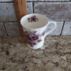 Vintage Allyn Nelson Fine Bone China Cup, Floral Pansies